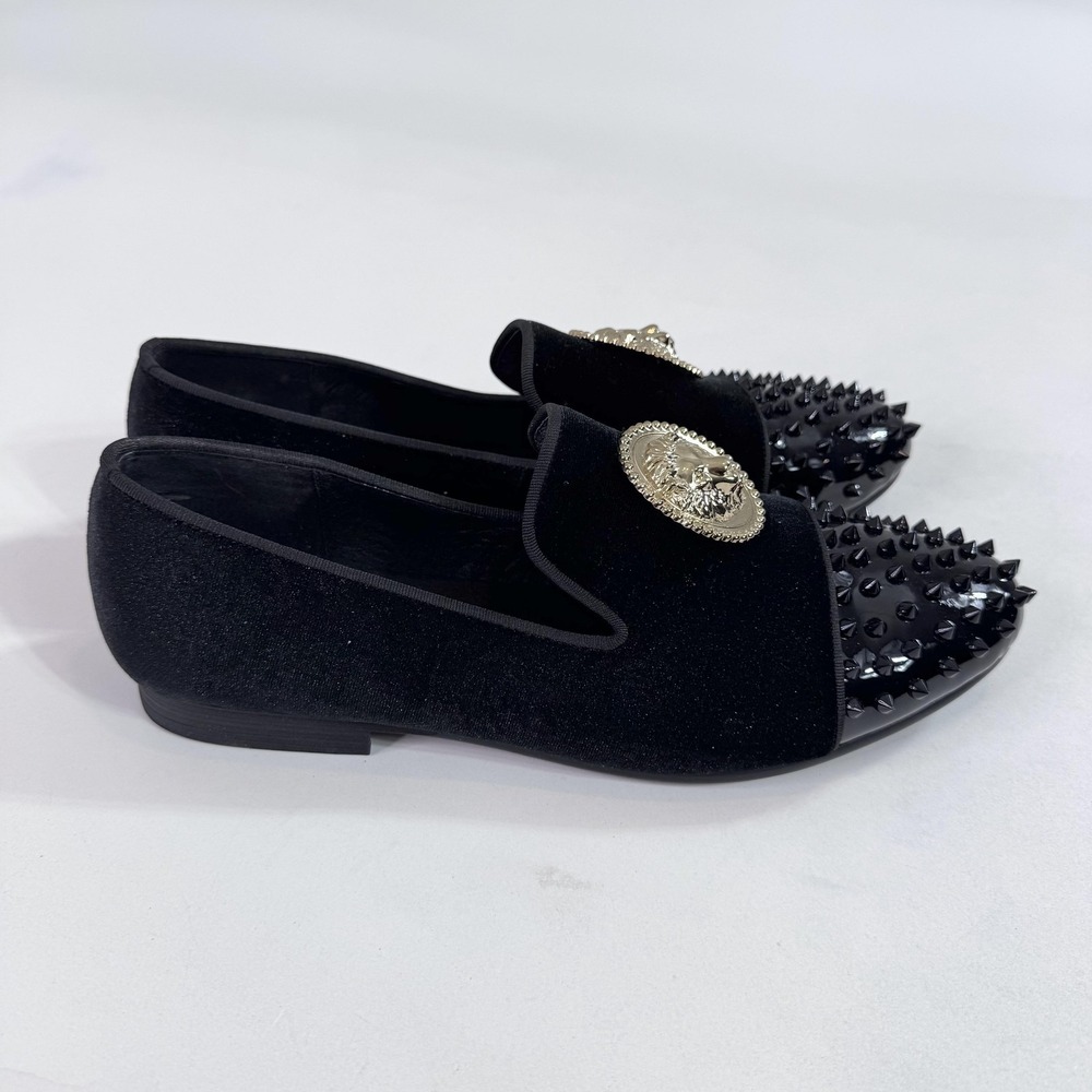 Harpelunde Shoes Mens Size 12 Black Spiked Lion Medallion Slip On Dress Oxford